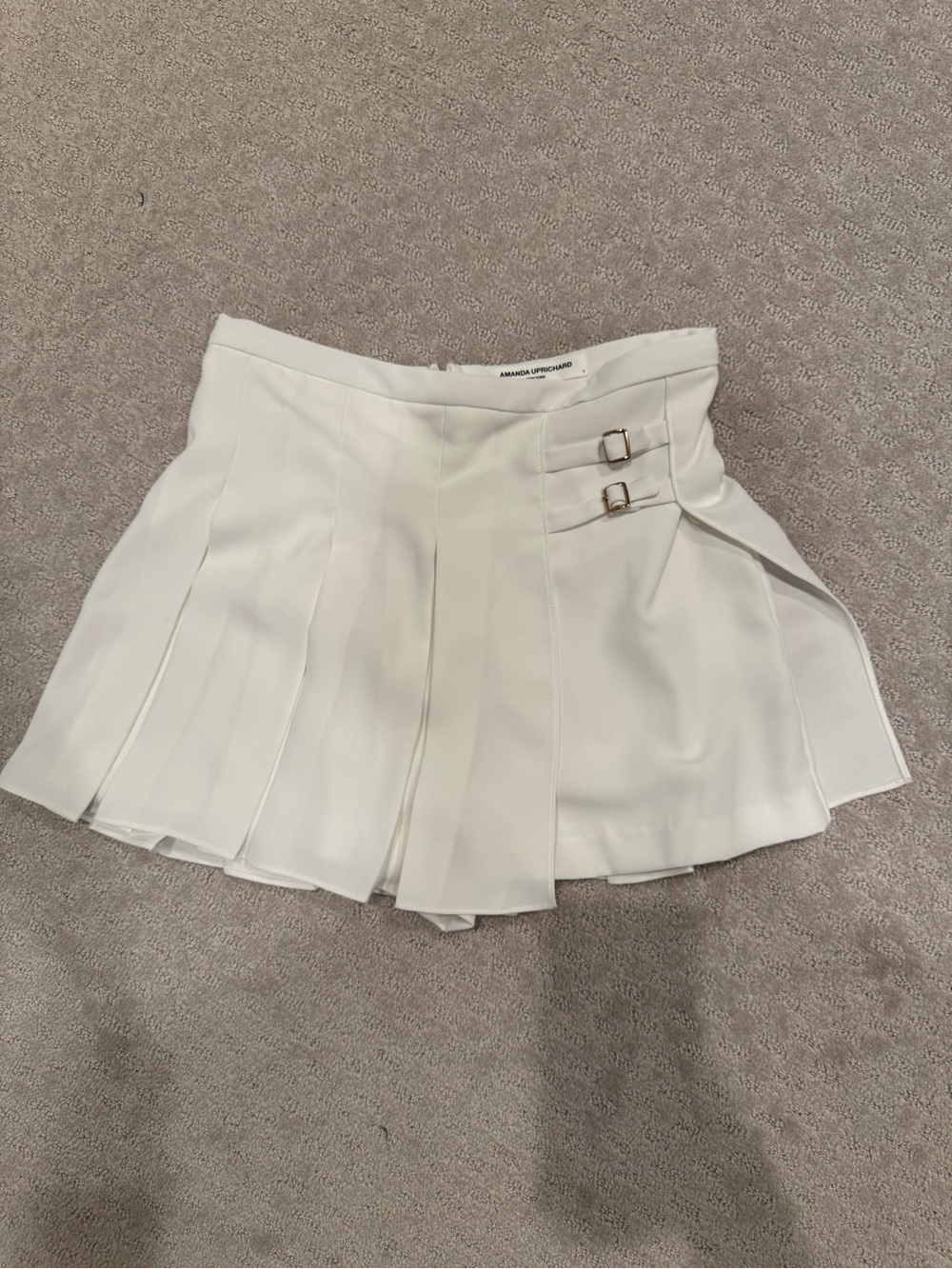 Amanda Uprichard White Pleated Skort with Gold Buckles